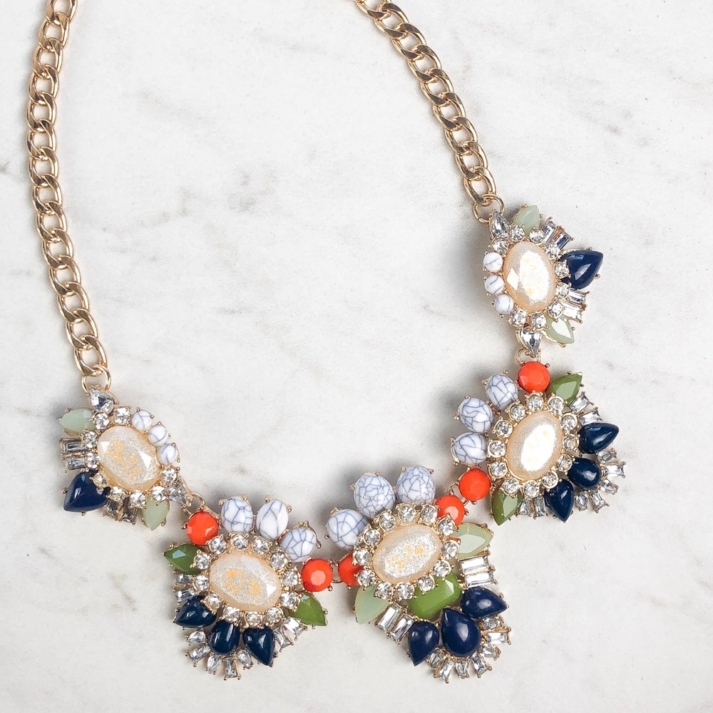 Marble Navy Green Orange Necklace - Picture 3 of 7